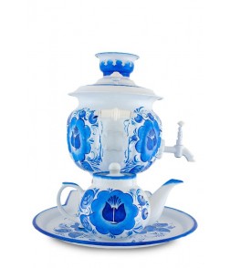 Samovar electric 3 liters "Round" in the set "Classic Gzel" hand-painting  Samovar electric 3 liters "Round" in the set "Classic Gzel" hand-painting