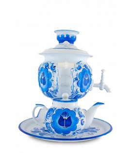 Samovar electric 3 liters "Round" in the set "Classic Gzel" hand-painting  Samovar electric 3 liters "Round" in the set "Classic Gzel" hand-painting