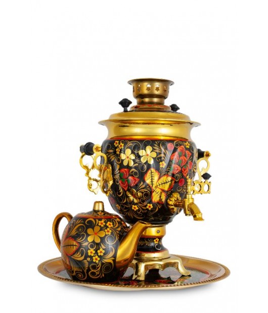 Samovar electric 3 liters "Cone" in the set of "Russian Khokhloma" hand-painting 