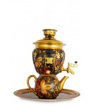 Samovar electric 3 liters "Cone" in the set of "Russian Khokhloma" hand-painting 