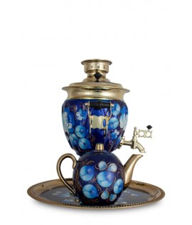 Samovar electric 3 liters "Tula" in the set "Zhostovo on blue" hand-painting  Samovar electric 3 liters "Tula" in the set "Zhostovo on blue" hand-painting