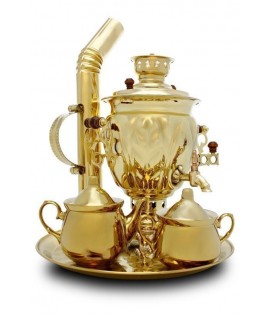 Gift set with Samovar 2.5L on wood, tray, shugarbowl, teapot and pipe